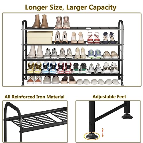 LINZINAR 4 Tier Long Shoe Rack for Closet Metal Shoe Organizer for Entryway | Spacious design stores 25+ pairs of shoes,durable metal frame,space-saving organizer for closet, hallway, and Entryway Black