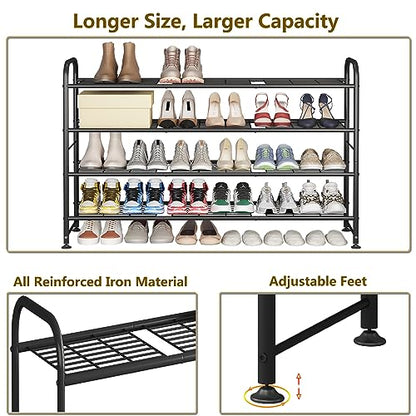 LINZINAR 4 Tier Long Shoe Rack for Closet Metal Shoe Organizer for Entryway | Spacious design stores 25+ pairs of shoes,durable metal frame,space-saving organizer for closet, hallway, and Entryway Black