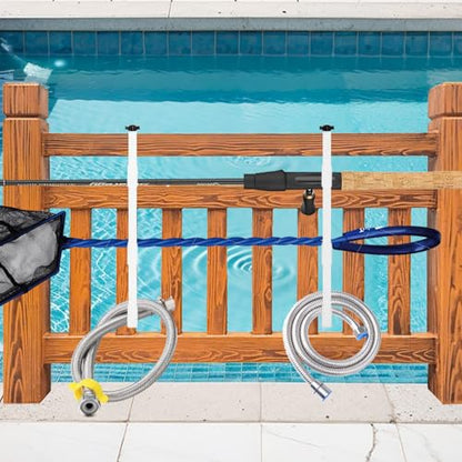 2Pcs White Pool Pole Hangers, Adjustable Heavy Duty Swimming Pool Fence Hooks for Pool Equipment, Skimmers, Leaf Rakes, Nets, Brushes, Vacuum Hose, Garden Tool Organizer