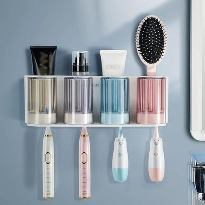 So Nice Toothbrush Holders for bathrooms Accessories Wall Mounted,Electric Shower Toothbrush Holder White Plastic toothbrushes Holder Set for Kids with 4 Cups