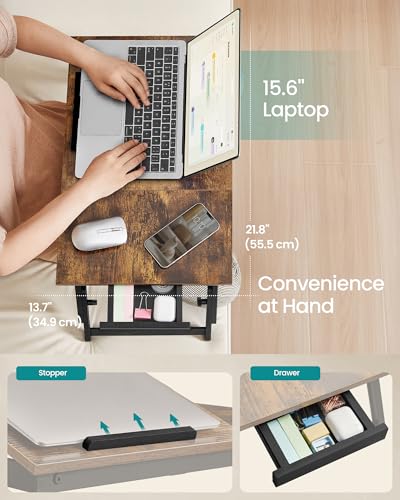 SONGMICS Bed Laptop Desk, Folding Bed Tray, Adjustable Angle and Height | Folding Bed Tray for Laptop up to 15.6 Inches, Portable for Working Reading Writing Breakfast, Drawer, ULLD105B01
