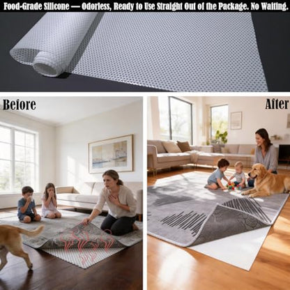 Mayhawk Non-Slip Rug Gripper Pad: Residue-Free Silicone, Hard Floors, 2X3Ft | Vacuum Tech for stronger grip; adhesive-free, BPA-free, low-profile, odorless, washable, reusable, safe for hardwood/tile/LVP