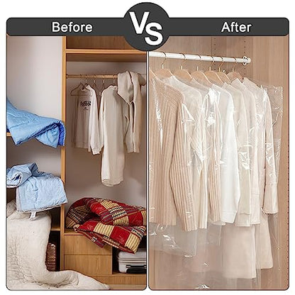 AVLA 50 Pack 71 Inch Clear Garment Bag, Extra Long Plastic Dry Cleaning Bag, Dry Cleaner Hanging Clothes Cover, Dust-proof Transparent Dress Protector Bag for Coat Suit Closet Storage Home Laundry