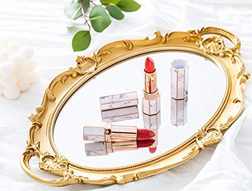 Sooyee Decorative Gold Mirror Tray with Handle 14" x 9.8" | Vintage Tray for Bathroom Vanity, Dessert & Coffee Table, Jewelry, Perfume, Makeup Organizer Display Tray,Home Decor