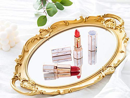 Sooyee Decorative Gold Mirror Tray with Handle 14" x 9.8" | Vintage Tray for Bathroom Vanity, Dessert & Coffee Table, Jewelry, Perfume, Makeup Organizer Display Tray,Home Decor