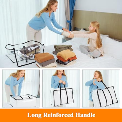 3 Pack Clear Storage Bags for Clothes Blanket Comforter & Bedding | 40L Plastic Storage Bag with Zipper, Foldable Closet Organizer, Moving Bags, Under-Bed Storage