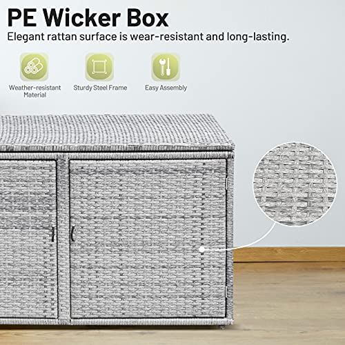 Giantex Rattan Deck Box Outdoor&Indoor 88 Gallon Wicker Storage Box W/Separate Storage Shelf, Openable Door and Tools Storage for Patio,Garden, Balcony, Porch, Yard Rattan Storage Box (Gray)