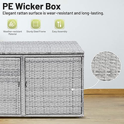 Giantex Rattan Deck Box Outdoor&Indoor 88 Gallon Wicker Storage Box W/Separate Storage Shelf, Openable Door and Tools Storage for Patio,Garden, Balcony, Porch, Yard Rattan Storage Box (Gray)