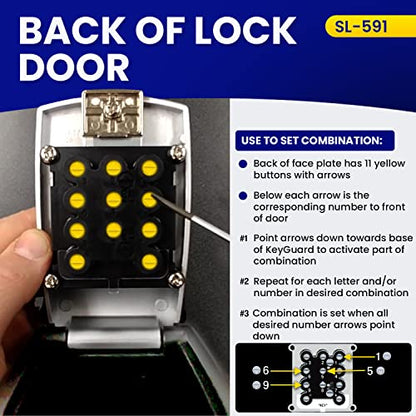 KeyGuard SL-591 Car Window Punch Button Lock Box, Black- Portable Key Storage Vault LockBox Fits House Keys, Car Keys, Fobs, Credit Cards/IDs + | Rideshare Keypad Safe Box, Digital Push Button Lock