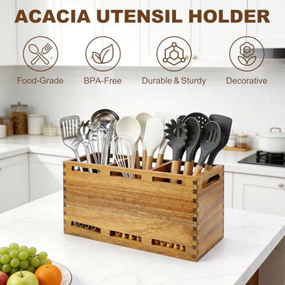 Acacia Wood Large Utensil Holder for Kitchen Count... (Acacia wood)