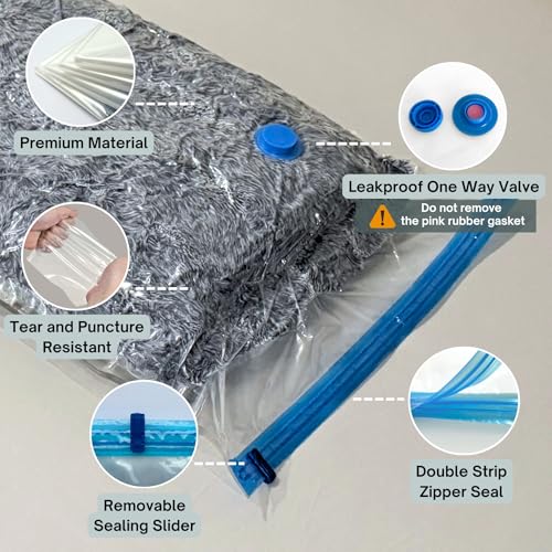 4 Mega Jumbo XXL Vacuum Storage Bags Set with Pump | Supersized Compression Space Saver, For Comforter, Duvet, Bedding, Blanket, Vacuum Seal for Clothing