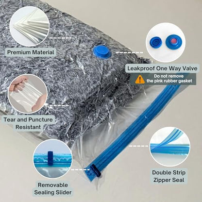 4 Mega Jumbo XXL Vacuum Storage Bags Set with Pump | Supersized Compression Space Saver, For Comforter, Duvet, Bedding, Blanket, Vacuum Seal for Clothing
