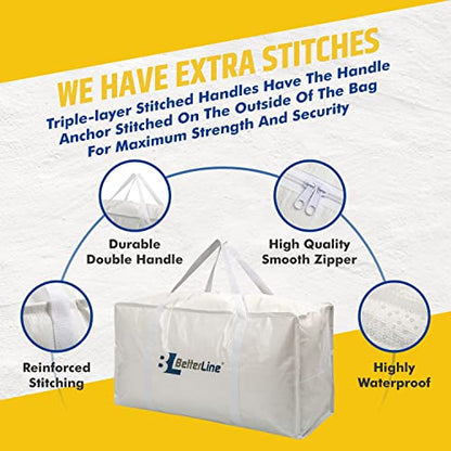 Heavy Duty Moving and Storage Bag,29"x13"x15" Inches Tote with Reinforced Handles,Holds up to 65 lbs.,Tear and Water Resistant,Multi-Purpose and Foldable Double Zipper Polypropylene Bag,Set of 2