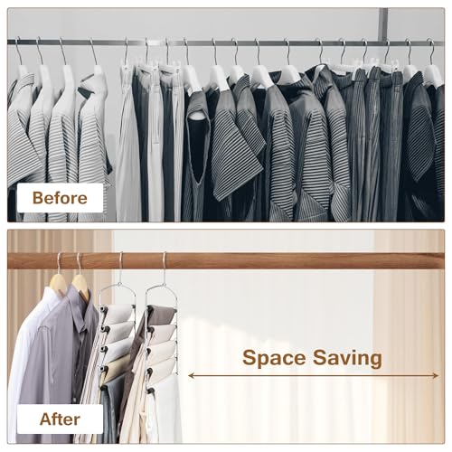 Pants Hangers Space Saving, 2 Pack Anti-Slip Space Saving Hangers, 5 Layer Swing Arm Pants Hanger Stainless Steel with Non-Slip Padding, Closet Organizers & Storage for Pants Trousers Jeans