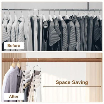 Pants Hangers Space Saving, 2 Pack Anti-Slip Space Saving Hangers, 5 Layer Swing Arm Pants Hanger Stainless Steel with Non-Slip Padding, Closet Organizers & Storage for Pants Trousers Jeans