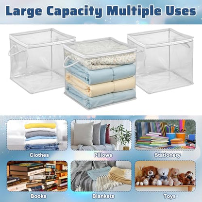 10pcs clear storages bag bed sheet organizer clear zippered storage bags with Handle cube storage bags with zipper Plastic Two-Way Zipper Foldable Plastic Closet Organizer towel for closet