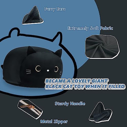 Stuffed Animal Storage Bean Bag Chair Cover for Kids Black Cat Beanbag Chair for Girls Large Size Toy Organizer Cover Only Without Filling