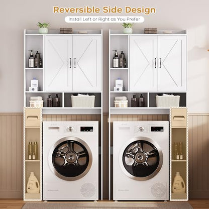 Over the Toilet Storage Cabinet, 31”W Bathroom Organizer | With Double Doors, Above Toilet Rack, Detachable Toilet Paper Holder for Bathroom & Laundry Room White