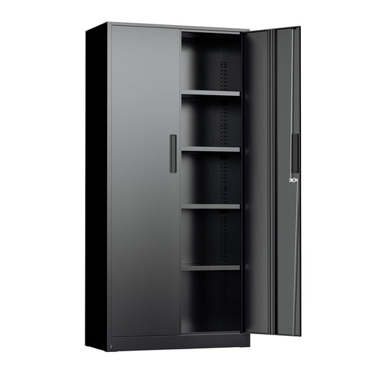 Black Metal Storage Cabinet, 72" Locking Steel Cab... (Black | Metal)