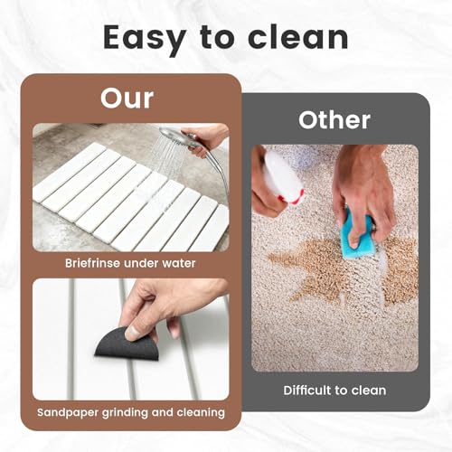 Super Anti-Slip Strong Absorbent Diatomite Pad, Stone Bath Mat 23.6 x 15.5 inches Quick-Dry Pad, Foldable and Easy to Store Bathroom Stone Bath Mat, Suitable for Bathroom, Easy to Clean