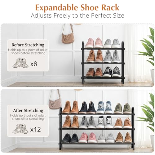 INSMART 3-Tier Expandable Shoe Rack, Stackable and Adjustable Shoes Organizer Storage Shelf, Sturdy and Durable Metal Structure Free Standing Shoe Rack for Closet Entryway Doorway