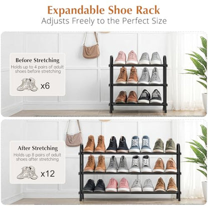 INSMART 3-Tier Expandable Shoe Rack, Stackable and Adjustable Shoes Organizer Storage Shelf, Sturdy and Durable Metal Structure Free Standing Shoe Rack for Closet Entryway Doorway