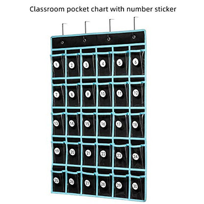 KEEPJOY Classroom Pocket Chart Organizer,Cell Phones Calculator Holder for Classroom Storage, Hanging Wall Door Calculator Phone Caddy for Classroom. (30 Pockets-Black)