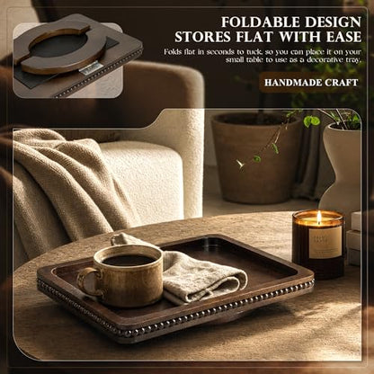 EOSAHR Couch Tray with Beads for Drink: Sofa Arm Tray for Home Decor, Brown