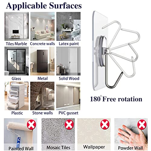 150 Pack Adhesive Hooks Wall Hooks 24lb(Max) Self Adhesive Hooks Heavy Duty,Transparent Reusable Adhesive Wall Hooks for Hanging for Kitchens, Bathroom, Office