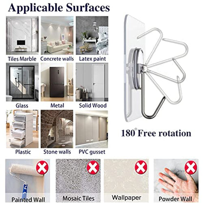 150 Pack Adhesive Hooks Wall Hooks 24lb(Max) Self Adhesive Hooks Heavy Duty,Transparent Reusable Adhesive Wall Hooks for Hanging for Kitchens, Bathroom, Office