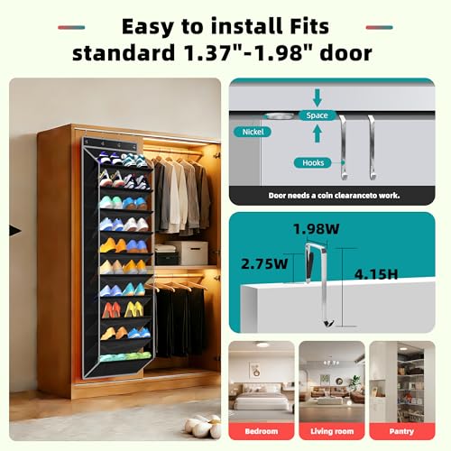 PAULONE 10-Pocket Multi-Use Over the Door Organizer, Heavy Duty 95lbs Capacity with Breathable Mesh, Versatile Hanging Storage for Shoes, Toys, Office Supplies-Classic (Black, 10-Shelf,)