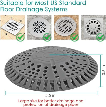 Shower Drain Hair Catcher, 5.5in Shower Hair Catcher Large Premium Silicone Drain Protector Strainer, Shower Drain Cover for Shower Room, Floor Drain, Bathroom Sink, Dark Grey