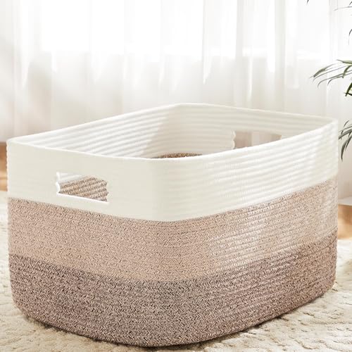 Blanket Basket,Rectangle Woven Baskets for Storage... (‎Brown | Cotton)