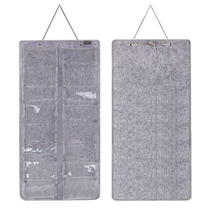 AROUY Sunglasses Organizer Storage, Hanging Dust Proof Wall Pocket Glasses Organizer - 16 Felt Slots Sunglass Organizers Holder with Metal Hook and Sturdy Rope (Gray, Dust Proof)