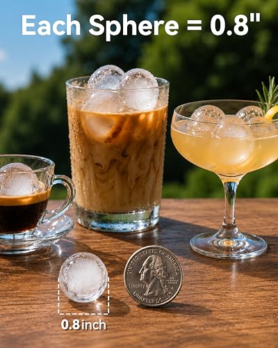 Mini Ice Cube Trays with Lid and Bin for Freezer, Round Ice Balls, 0.8 Inch | BPA-free mini round ice mold with storage bin for iced coffee, cocktails, soda, juice, home bars and small freezer storage
