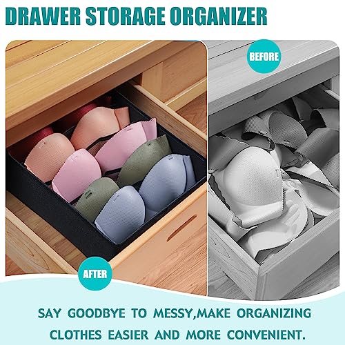Bra Storage Drawers Organizer for Clothing Underwear Drawer Organizer Dividers Black Foldable Storage Cube Bins for Bra,Socks, Underwear,3 Pack （Black）