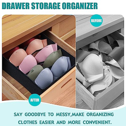 Bra Storage Drawers Organizer for Clothing Underwear Drawer Organizer Dividers Black Foldable Storage Cube Bins for Bra,Socks, Underwear,3 Pack （Black）