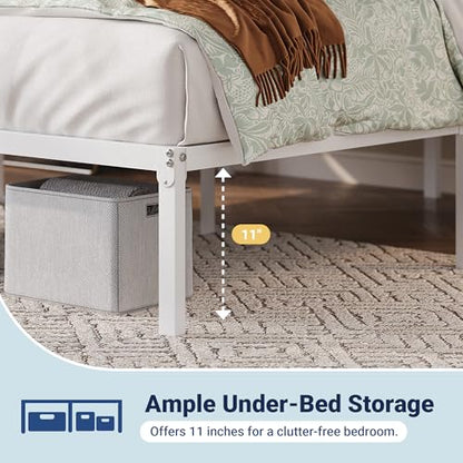 Allewie Twin Bed Frame, 12 Inch Metal Platform Beds with Storage Space, No Box Spring Required and Easy Assembly, White