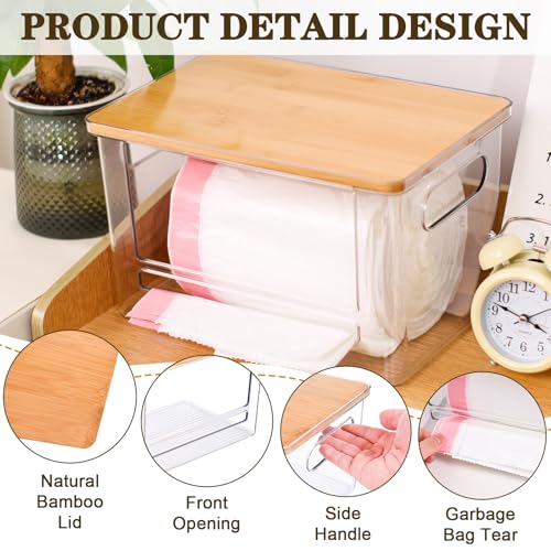 Trash Bag Dispenser Under Sink Organizer for Pantry, Kitchen, 2 Pack | Acrylic Garbage Bag Dispenser, with Bamboo Top & Handles, Extra Large, Keep Onions and Potatoes Neat, Clear, Stackable