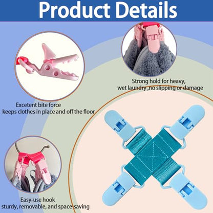 4 Pack Bed Sheet Detangler Reduces Laundry Tangles Keep Bed Sheets/Duvet Covers/Blankets from Tangling, Twisting, and Balling in Washer and Dryer, Fewer Wrinkles, Saves Time and Energy (Blue+Pink)