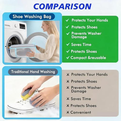 2 Pack Reusable Shoe Wash Bag for Sneakers,（Grey) | Reusable Shoe Washing Machine Bag, Side pockets for washable insoles and shoelaces, Includes 2 Shoe Storage Dust Bags