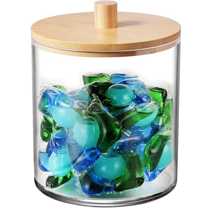 1 Pack 50oz Laundry Pods Container with Natural Bamboo Lid