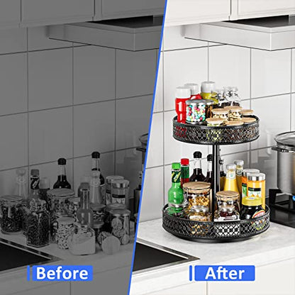 Lazy Susan Organizer 2 Tier - Turntable Spice Rack... (2 Tier Black | Metal)