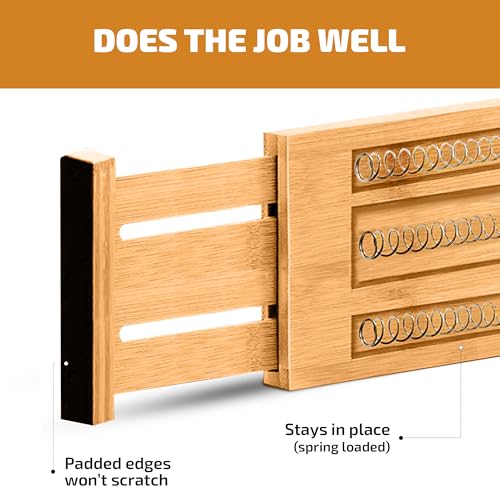 6-Pack Drawer Dividers 6-Inch High Dresser Drawer Organizer 11.5 to 17 Inch | Bamboo, Spring Loaded, No Tools Needed, for Clothes, Utensils, Socks and Deep Drawers in Bedroom, Bathroom, Kitchen, Office