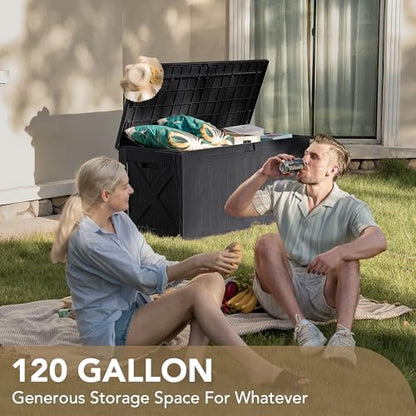 Devoko 120 Gallon Deck Box Resin Outdoor Storage Box Waterproof | Large Outdoor Storage Bench Lockable for Outside Patio