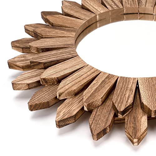 Wall Mirror Decorative 12 inch Rustic Wood Mirror Sunburst Boho Mirror for Entryway Bedroom Living Room Bathroom House Warming Gifts New Home Essential Carbonized Black