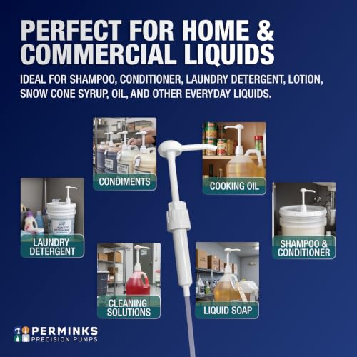 5 Gallon Pump Dispenser - Pump for 5 Gallon Bucket, Jug, Bottle, Large Container - Great for Shampoo & Conditioner, Laundry Detergent, Snow Cone Syrup, Bleach Liquid, Oil & More (Pack of 2)