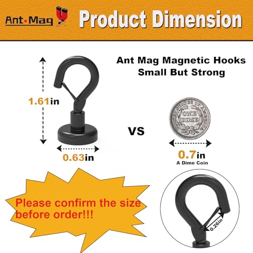 Ant Mag Magnetic Hooks Heavy Duty 22LBS Strong Magnet Snap Hooks 16 Pack | Great Hanging for Refrigerator, Cruise Cabin, Grill, Wreath, Kitchen, Office, No Drilling Secure Hold Black
