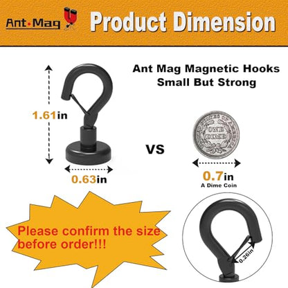 Ant Mag Magnetic Hooks Heavy Duty 22LBS Strong Magnet Snap Hooks 16 Pack | Great Hanging for Refrigerator, Cruise Cabin, Grill, Wreath, Kitchen, Office, No Drilling Secure Hold Black