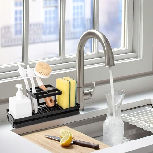 Toothbrush Holders Toothpaste Organizer Bathroom Accessories, Matte Black | Carbon Steel, 5 Slots, Removable Drip Tray, Easy to Clean, Electric Toothbrush Storage, for Countertop, Shower, Sink